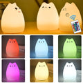 Remote Control Silicone Cat Night Light - Rechargeable Kawaii Design for Kids, Toddlers, and Baby Girls - White, 4-Piece Set