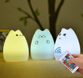 Remote Control Silicone Cat Night Light - Rechargeable Kawaii Design for Kids, Toddlers, and Baby Girls - White, 4-Piece Set